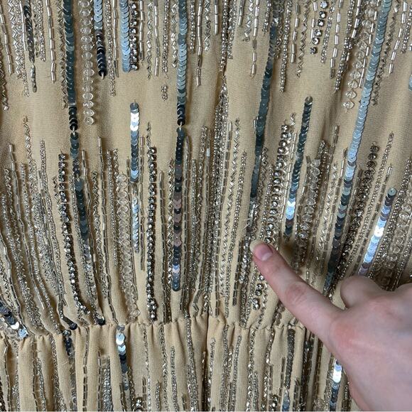 Mac Duggal Beaded Sequin Long Sleeve V Neck Surplice Neck Romper 10563 Nude 10 - Picture 7 of 12